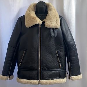 Zara Aviation Style Faux Leather Faux Shearling Jacket